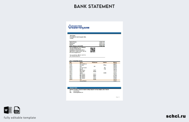 цифровая загрузка шаблона Excel версии выписки из банка в Таиланде, Бангкоке 1